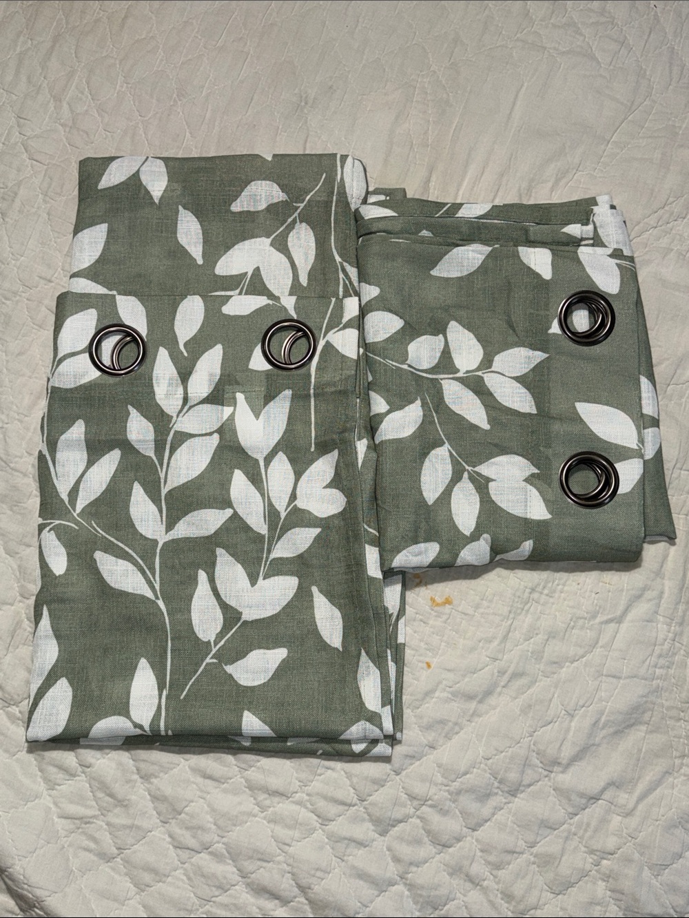 Treatmentex Curtain Panels Sage Green White Leaf Print Grommet Top Set